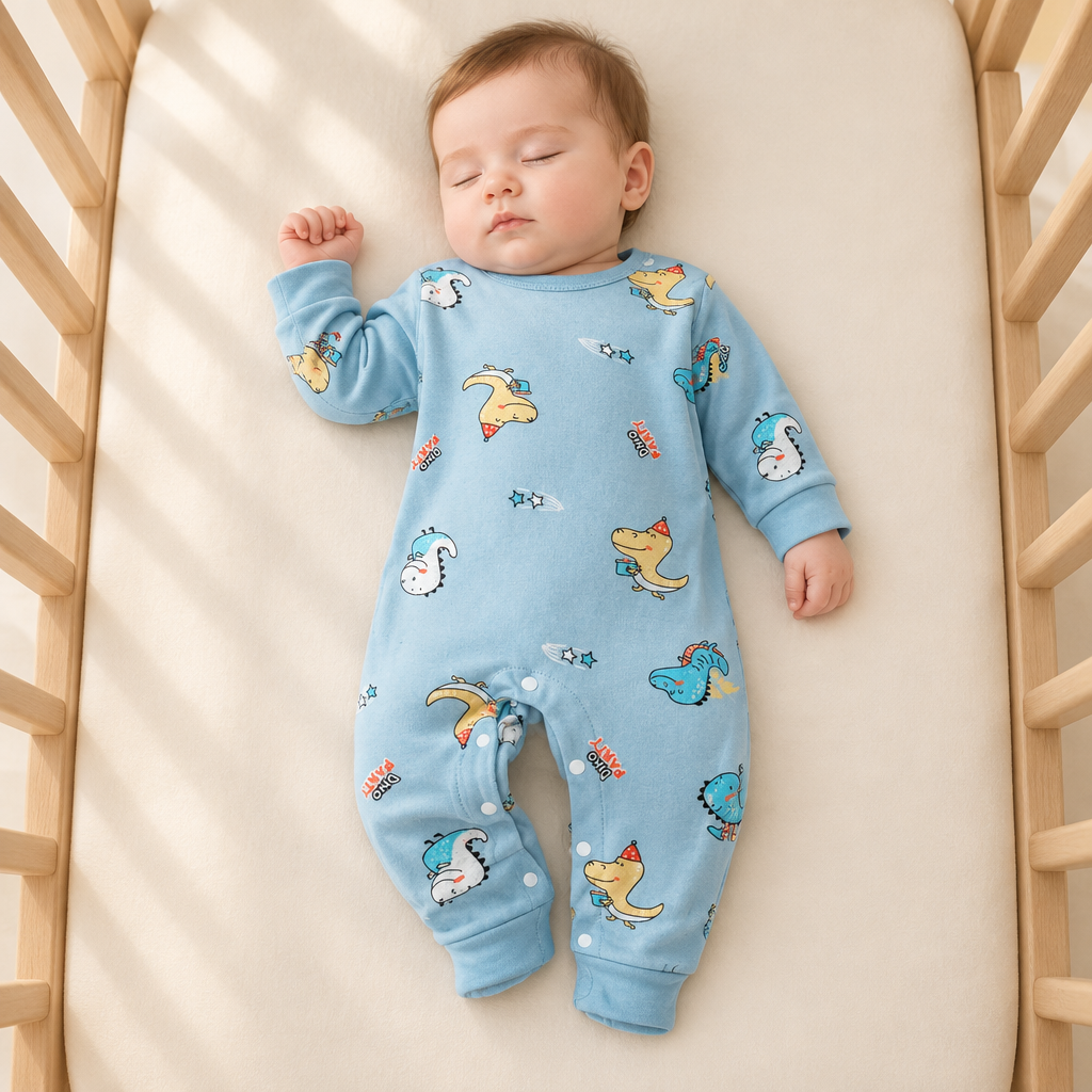 Bébé dormant sur le dos avec le pyjama bleu