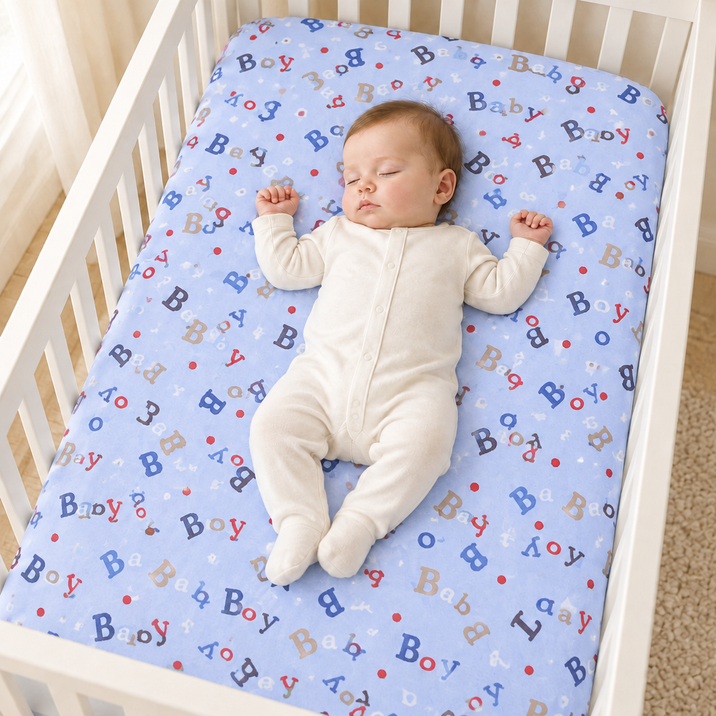 Même bébé dans le même lit avec le drap-housse Baby boy