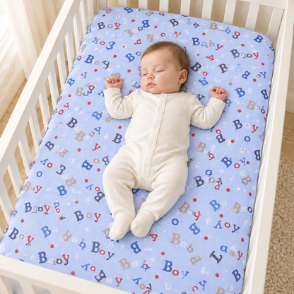 Même bébé dans le même lit avec le drap-housse Baby boy